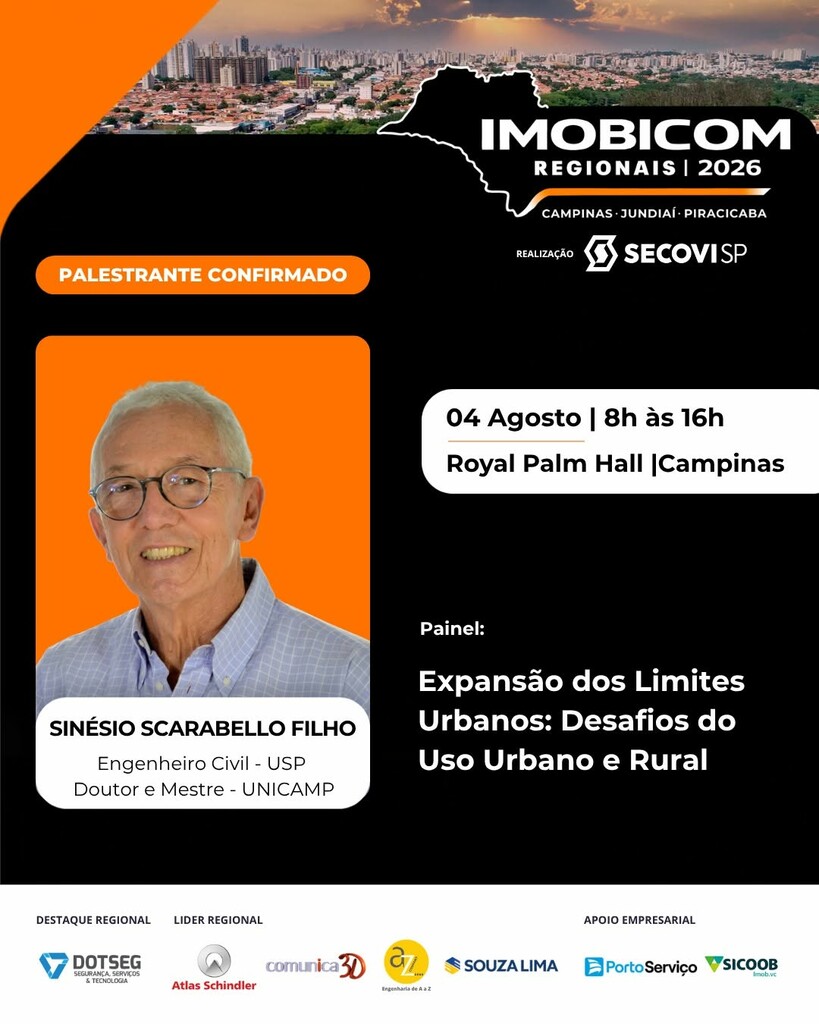 IMG: Sinésio Scarabello Filho vai defender expansão urbana responsável durante Imobicon Regionais 2026